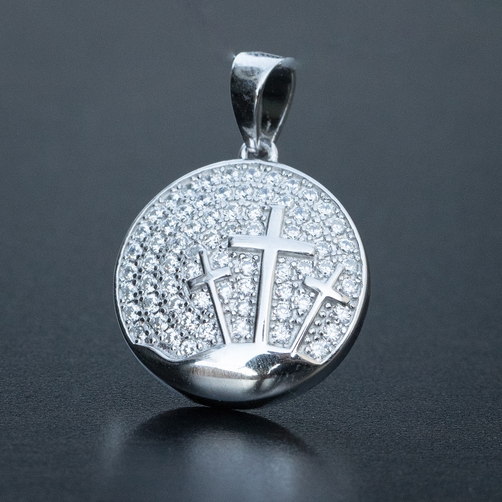 White Gold Plated Three Cross Pendant